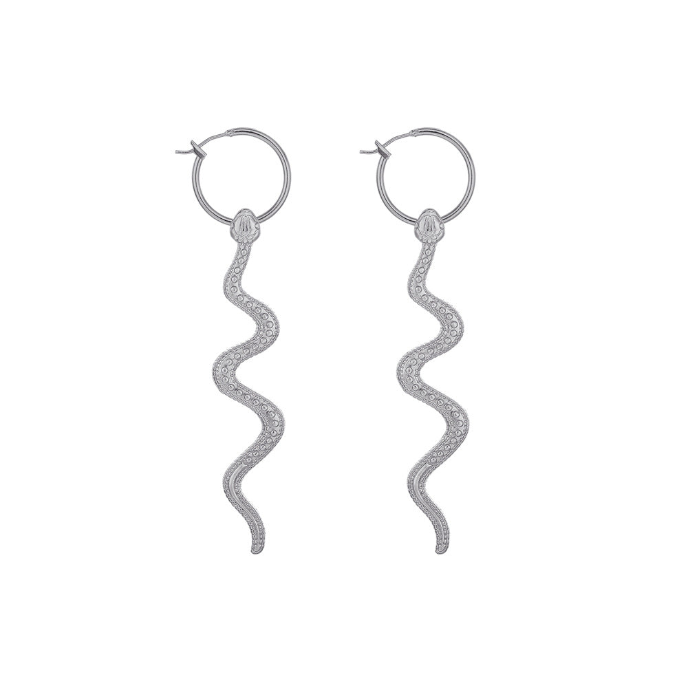 Metal Snake Retro Diamonds Punk Long Gothic Ear Earrings