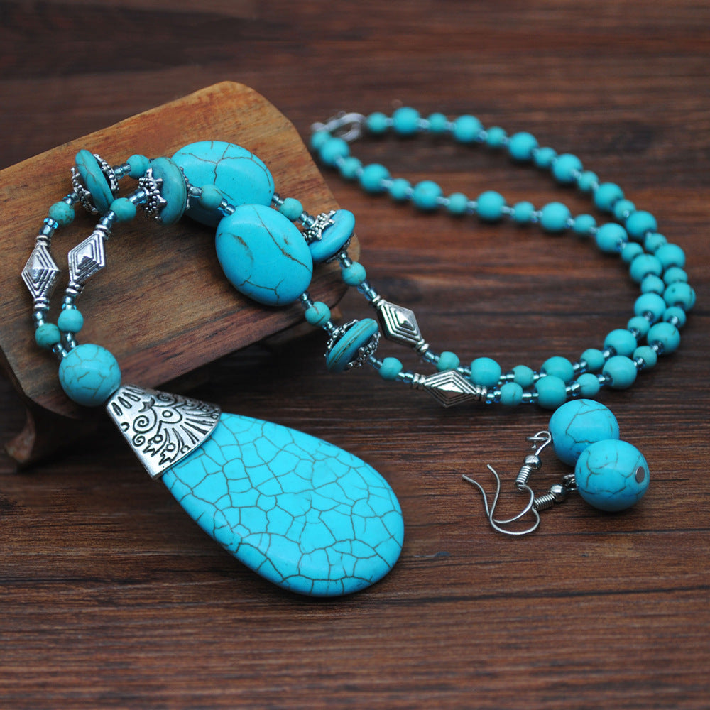 Women's Ethnic Style Handmade Beaded Turquoise Niche Necklaces