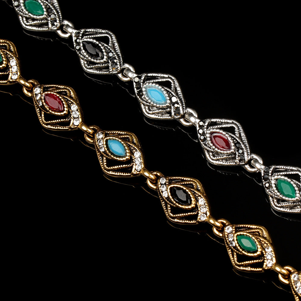 Women's Geometry Pattern Style Mixed Color Inlaid Alloy Bracelet