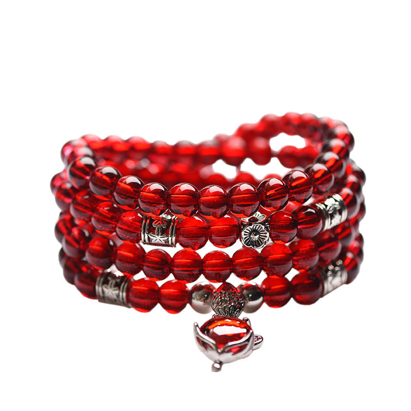 Mu Wine Red Imitation Stone Garnet Couple Crystal Bracelet