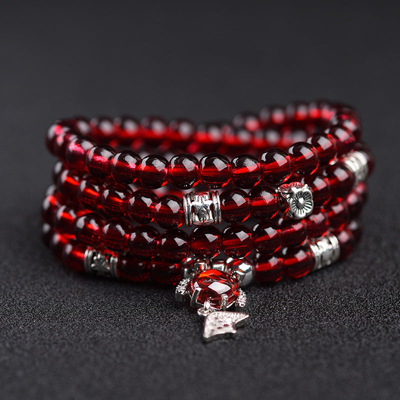 Mu Wine Red Imitation Stone Garnet Couple Crystal Bracelet