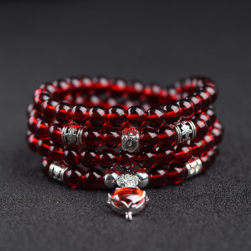 Mu Wine Red Imitation Stone Garnet Couple Crystal Bracelet