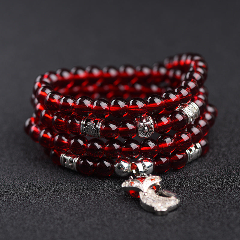 Mu Wine Red Imitation Stone Garnet Couple Crystal Bracelet