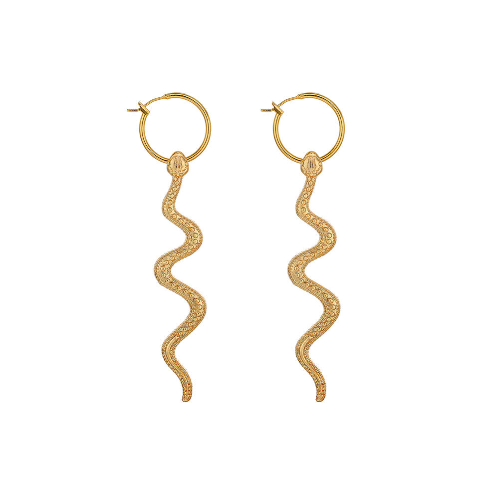 Metal Snake Retro Diamonds Punk Long Gothic Ear Earrings