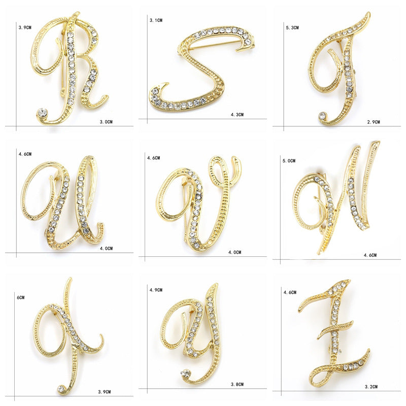 Fashion English Letter Brooch Diamond Alloy Corsage Brooches
