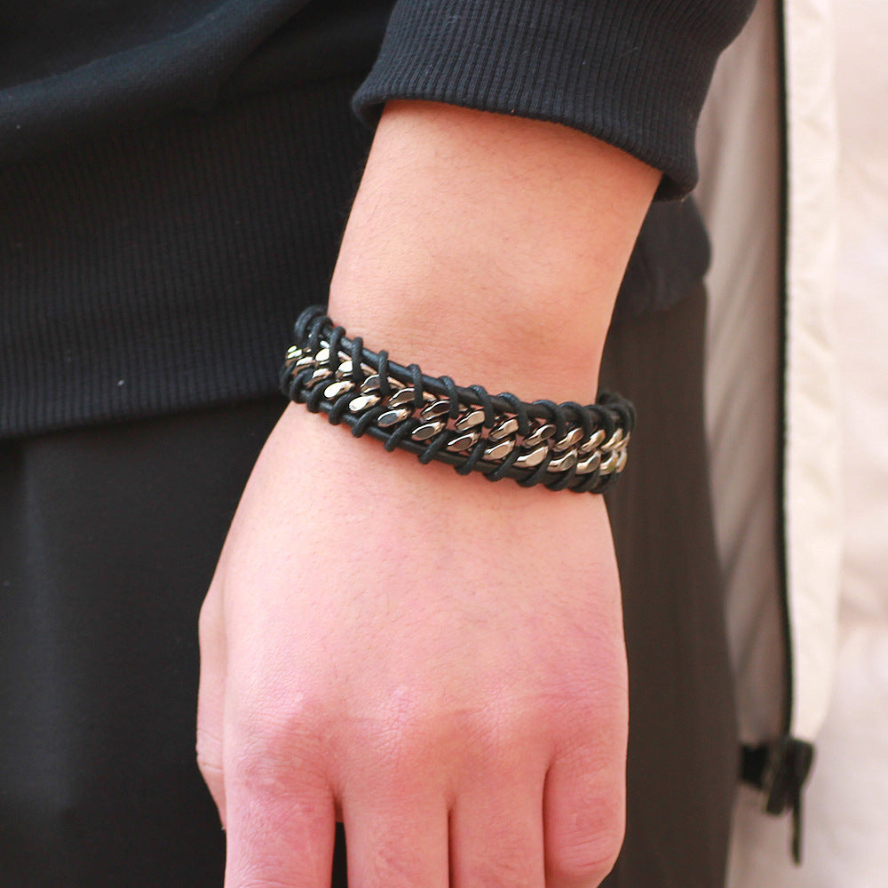 Men's Genuine Leather Personalized Popular Fashion Chain Bracelet