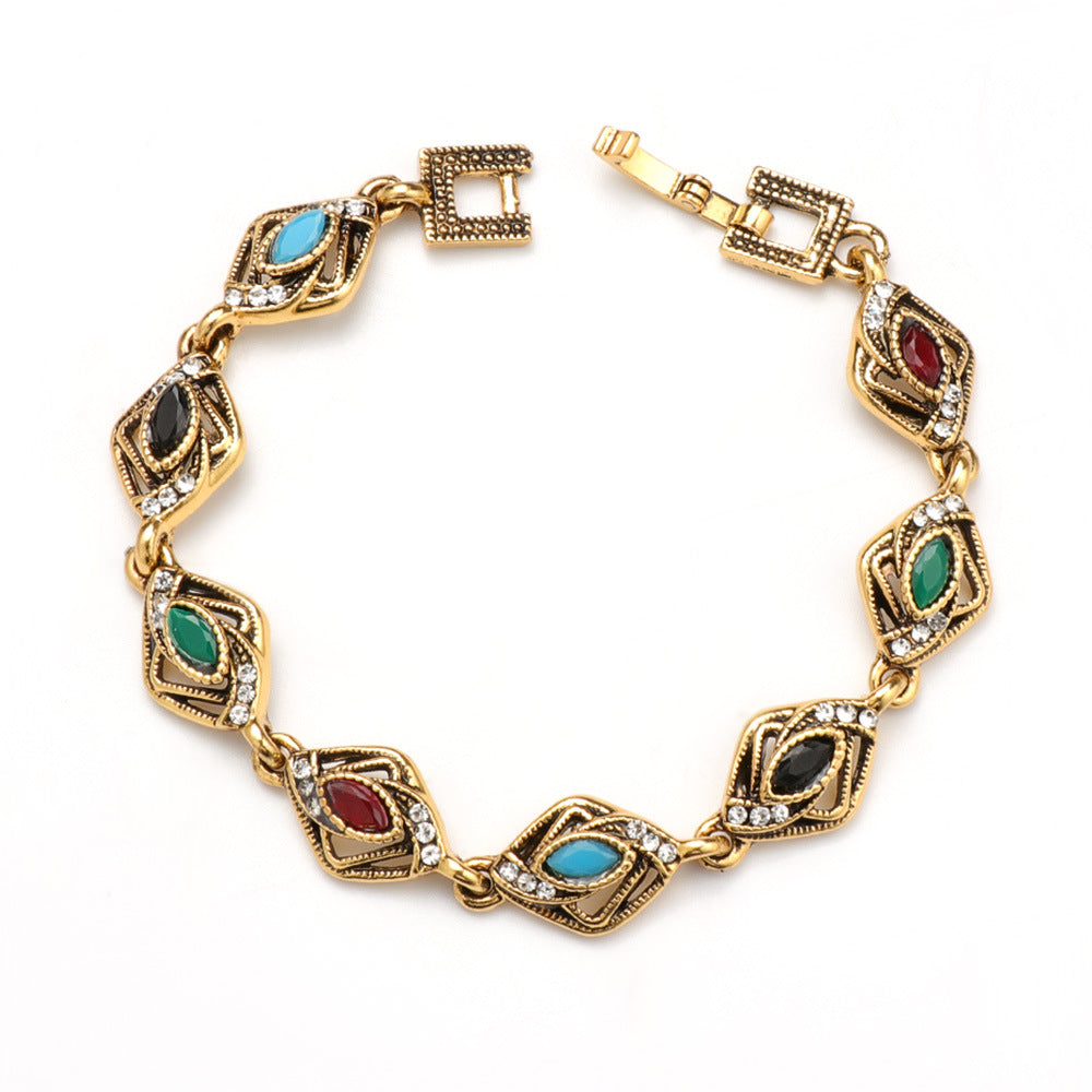 Women's Geometry Pattern Style Mixed Color Inlaid Alloy Bracelet
