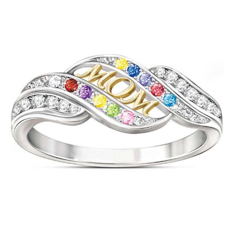 Day Gift Gold-plated Two-color Colorful Crystals Rings