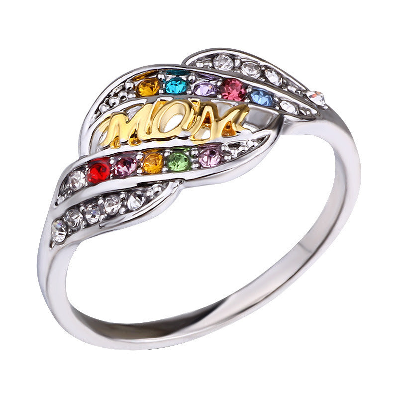 Day Gift Gold-plated Two-color Colorful Crystals Rings