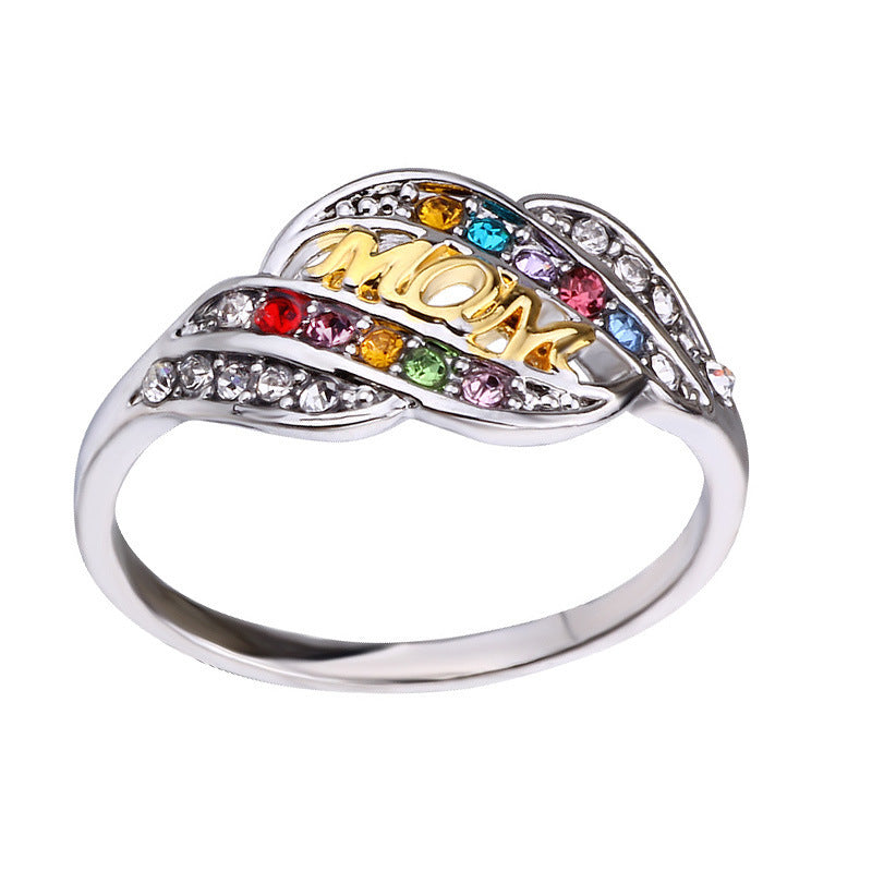 Day Gift Gold-plated Two-color Colorful Crystals Rings