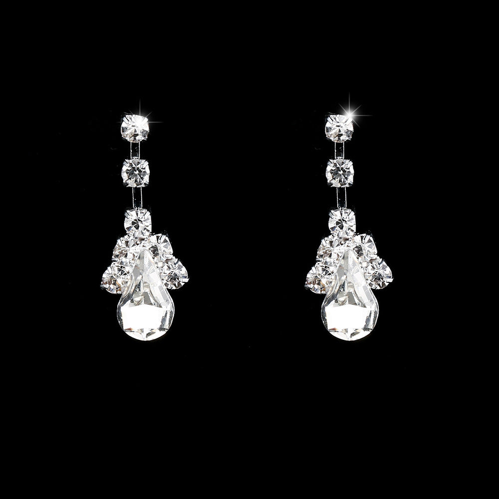 Fashion Sier Claw Chain Rhinestone Drip Love Water Drop Eardrops Jewelry Set