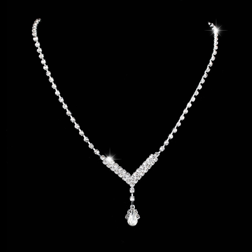 Fashion Sier Claw Chain Rhinestone Drip Love Water Drop Eardrops Jewelry Set