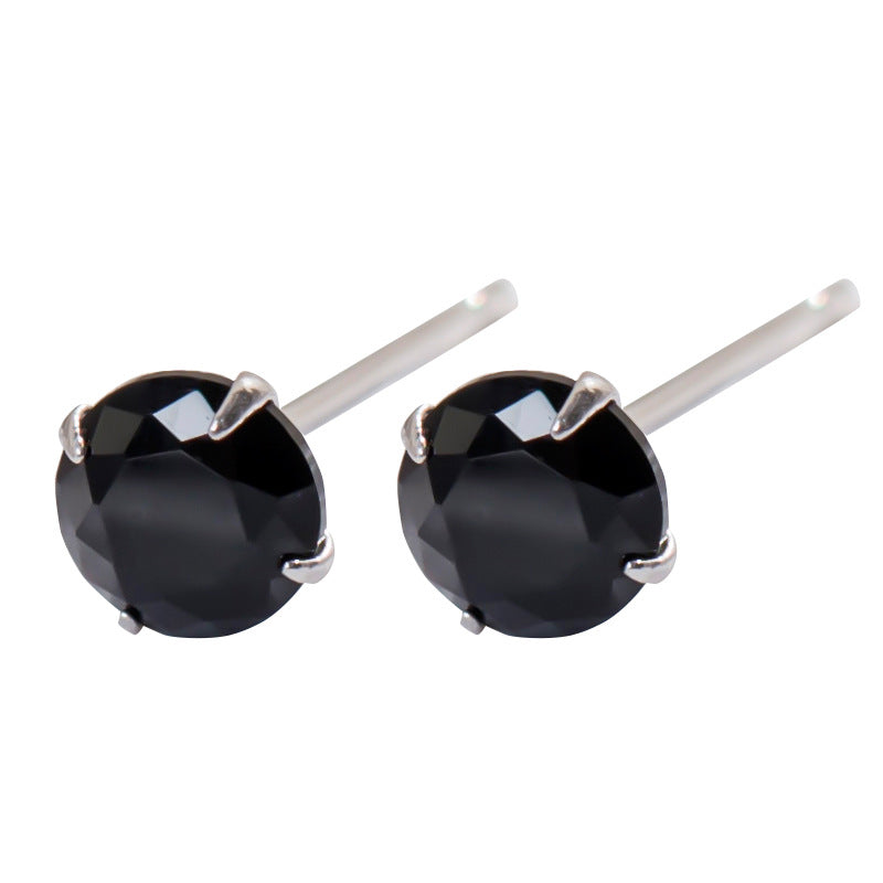 Sterling Sier Black Zircon With Diamond Mini Super Small Earrings