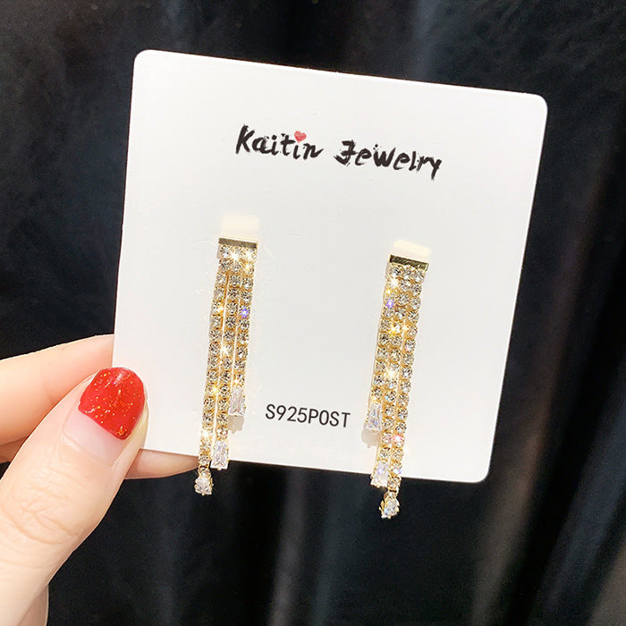 Women's Needle Shiny Fringed Zircon Fashion Exaggerated Earrings