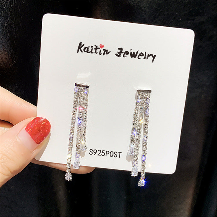Women's Needle Shiny Fringed Zircon Fashion Exaggerated Earrings