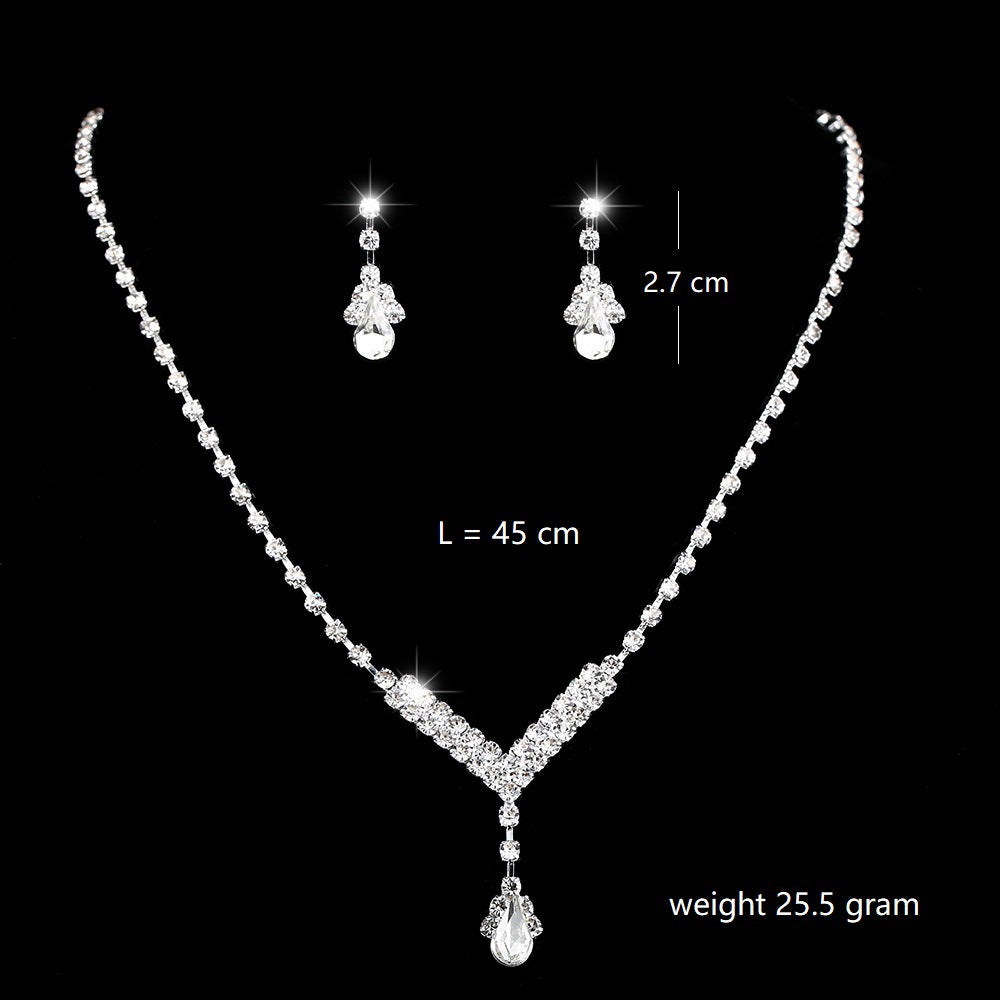 Fashion Sier Claw Chain Rhinestone Drip Love Water Drop Eardrops Jewelry Set