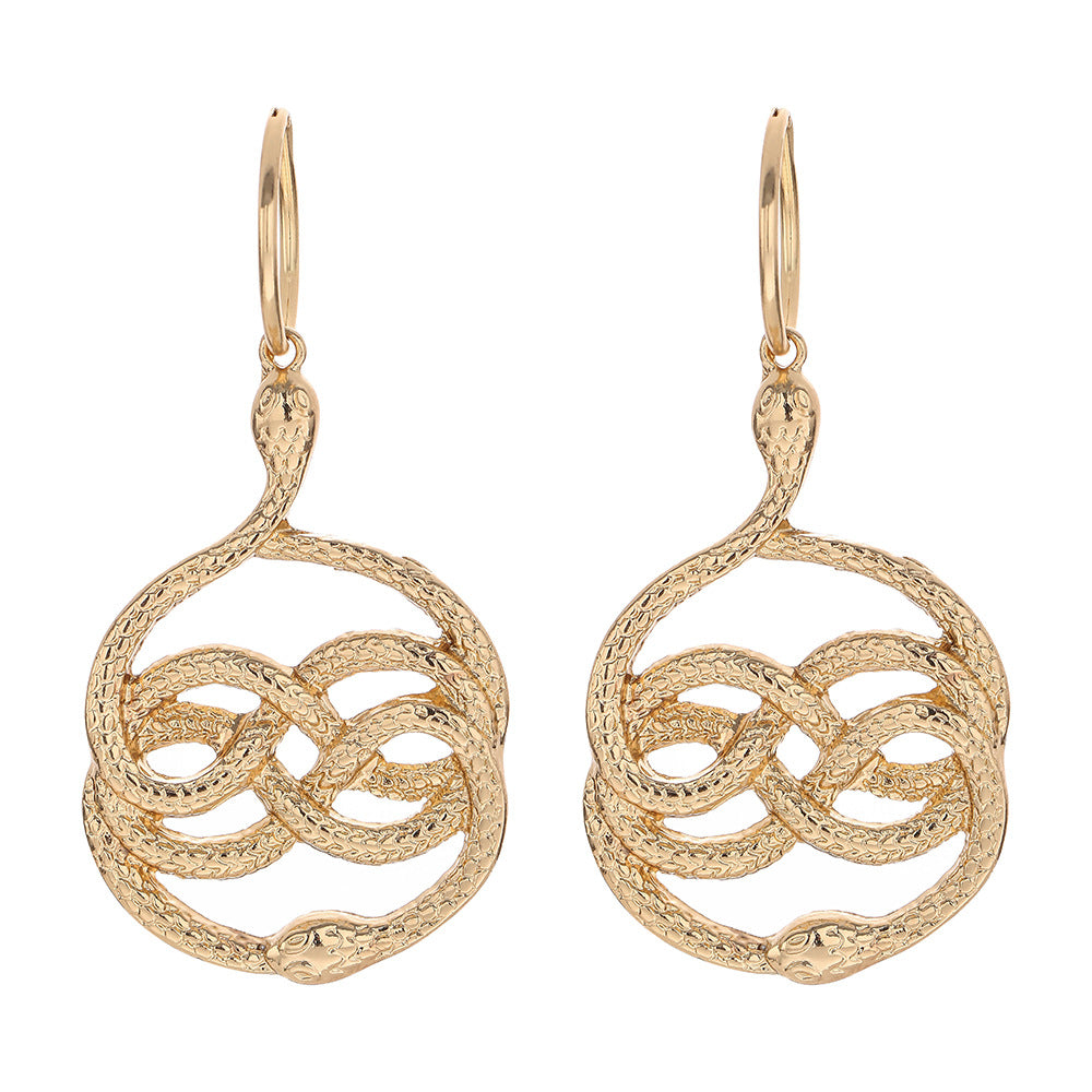 Metal Snake Retro Diamonds Punk Long Gothic Ear Earrings