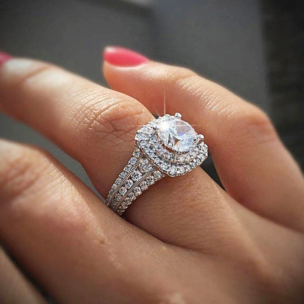 Platinum Plated Artificial Zircon Double Layer Super Rings