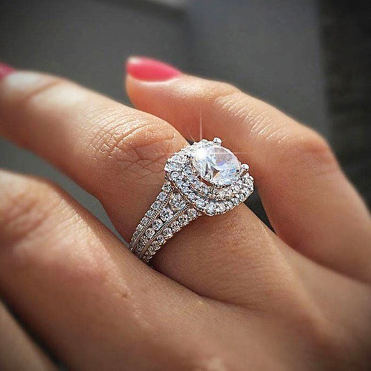 Platinum Plated Artificial Zircon Double Layer Super Rings