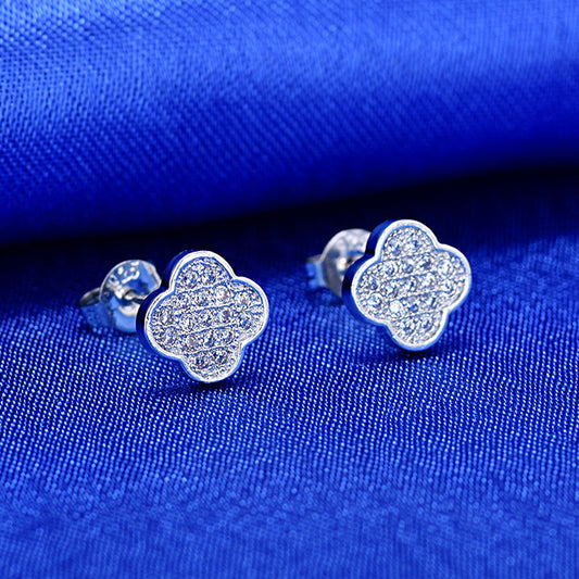Sier Needle Korean Fashion Clover Flower Stud Earrings