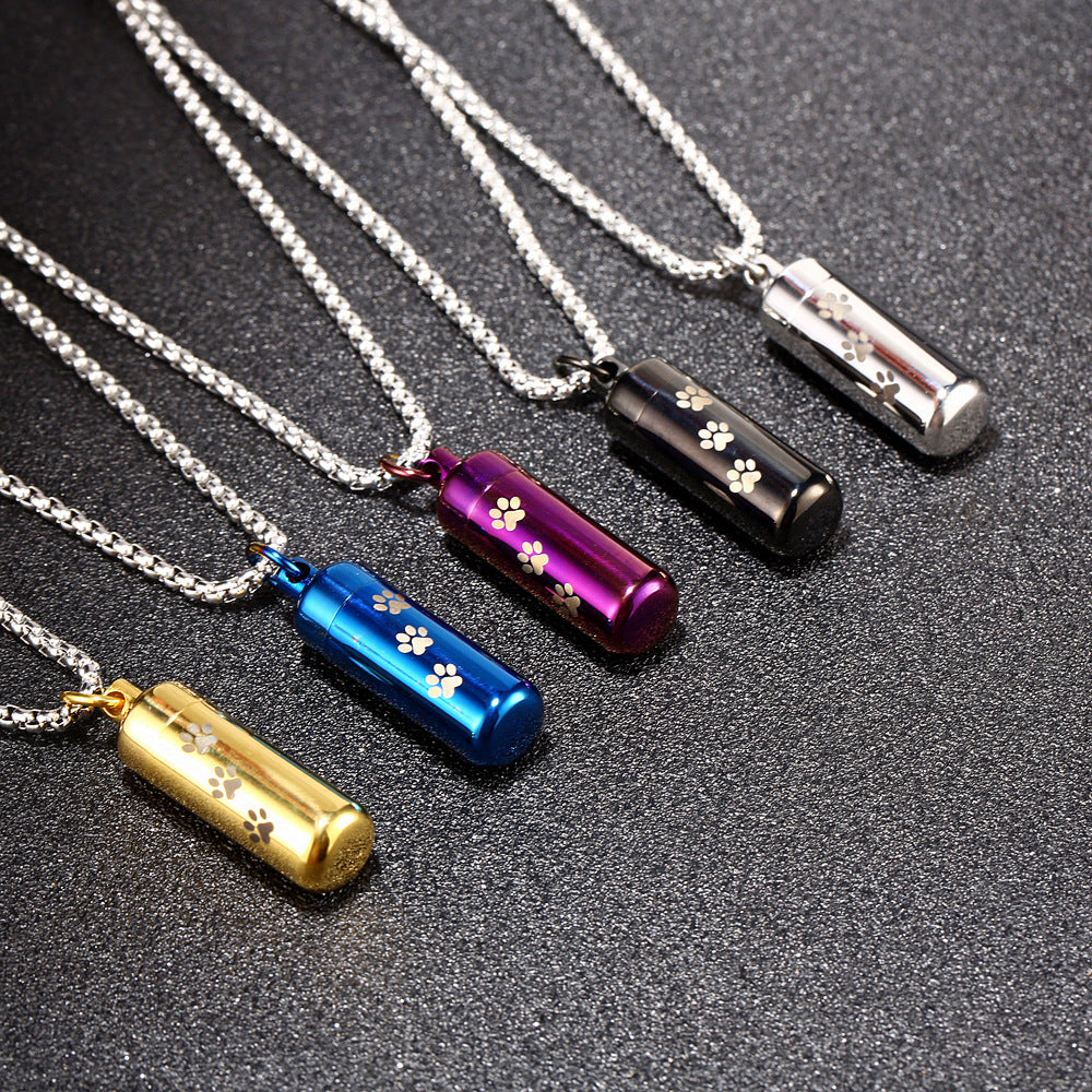 Perfume Bottle Titanium Steel Dog Paw Prints Pendants