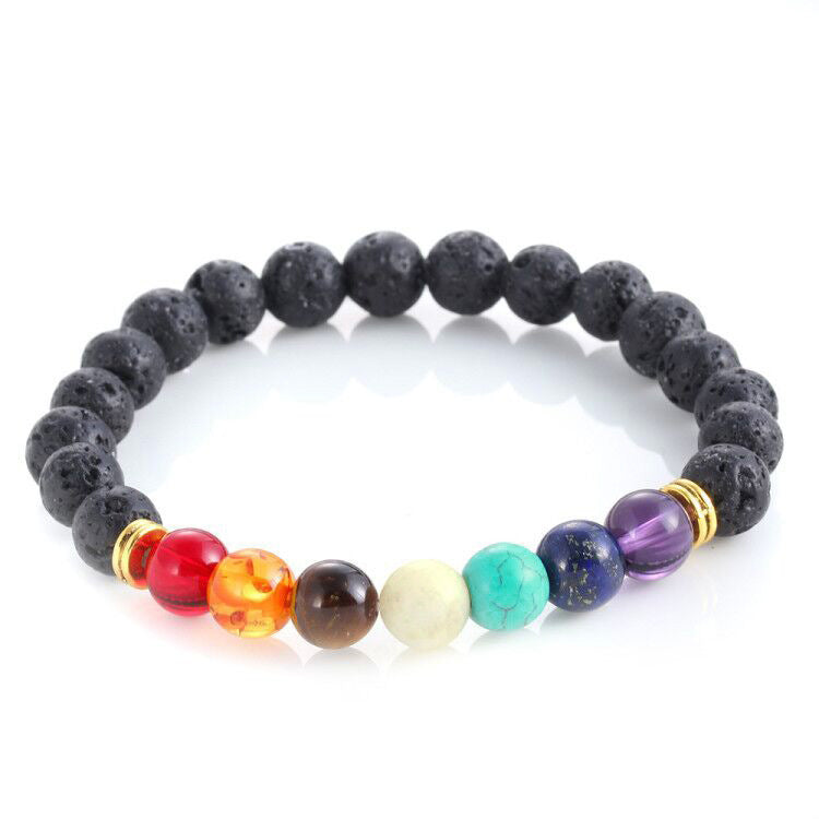 Women's & Men's Colorful Volcanic Stone Handmade Beaded Palm Peach Bracelet