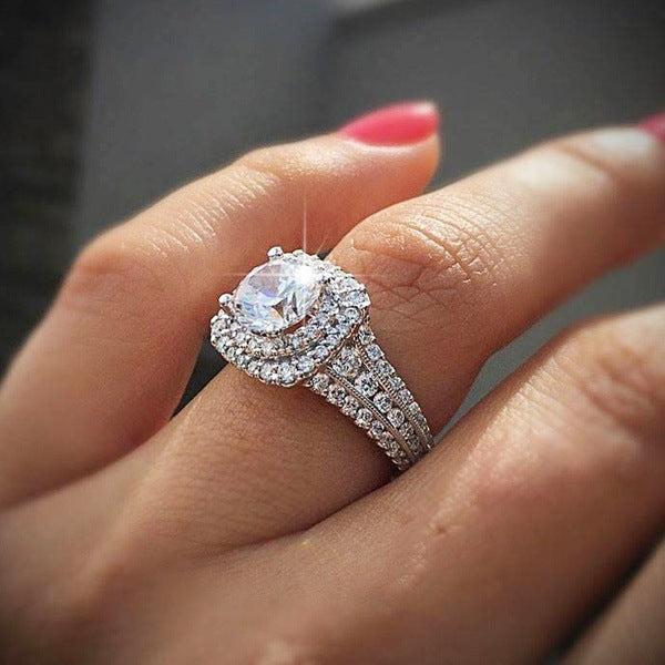 Platinum Plated Artificial Zircon Double Layer Super Rings