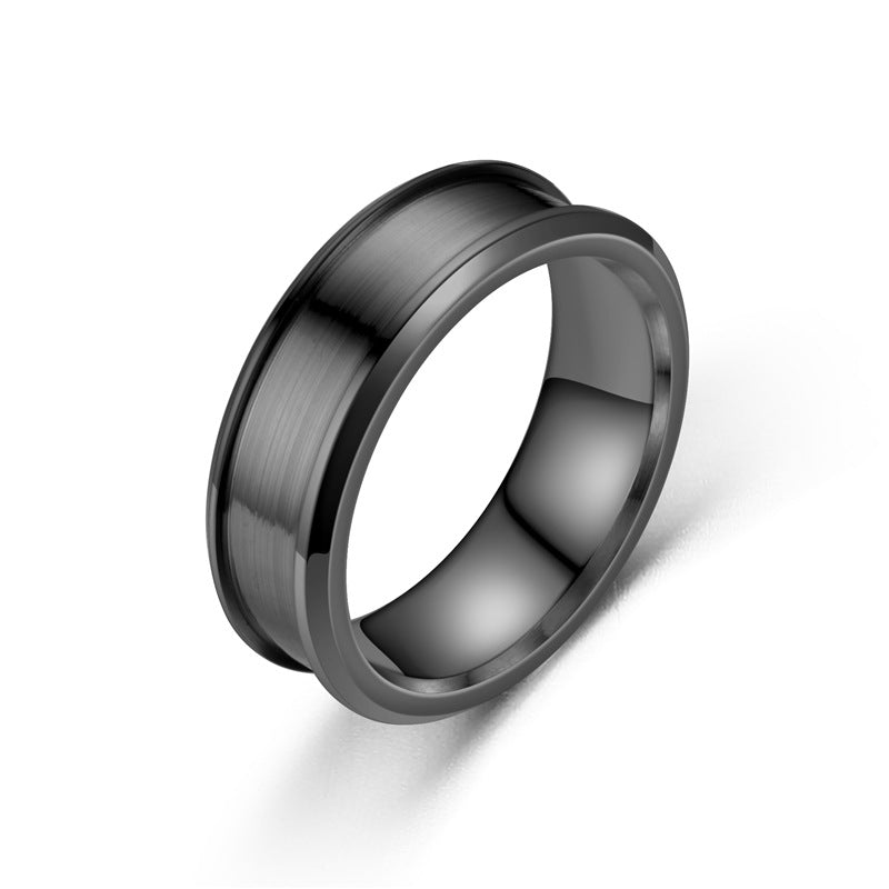 Men's Steel Double Oblique Slotted Gold Sier Black Ring
