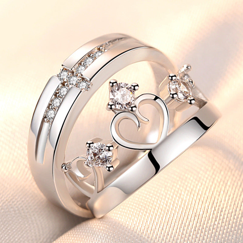 Rhinestone Zircon Couple Open Adjustable Female Rings