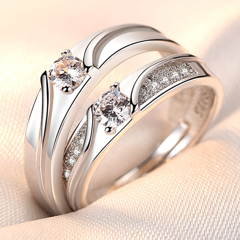 Rhinestone Zircon Couple Open Adjustable Female Rings