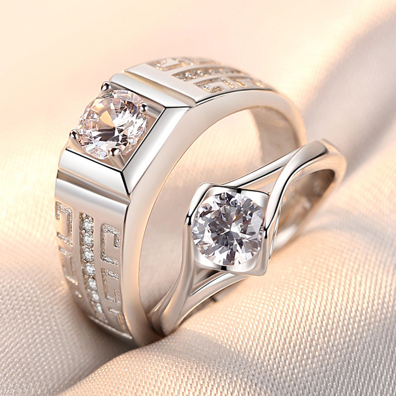 Rhinestone Zircon Couple Open Adjustable Female Rings