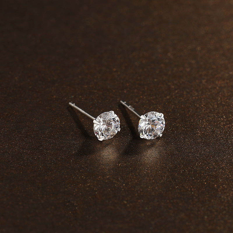 Women's Sterling Sier For Simple Zircon Diamond Stud Earrings