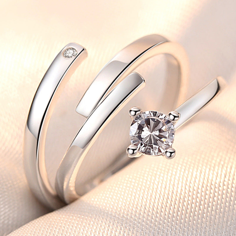 Rhinestone Zircon Couple Open Adjustable Female Rings