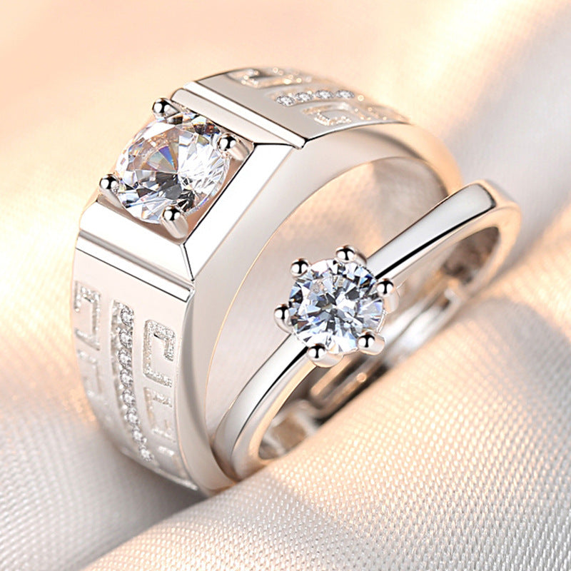 Rhinestone Zircon Couple Open Adjustable Female Rings