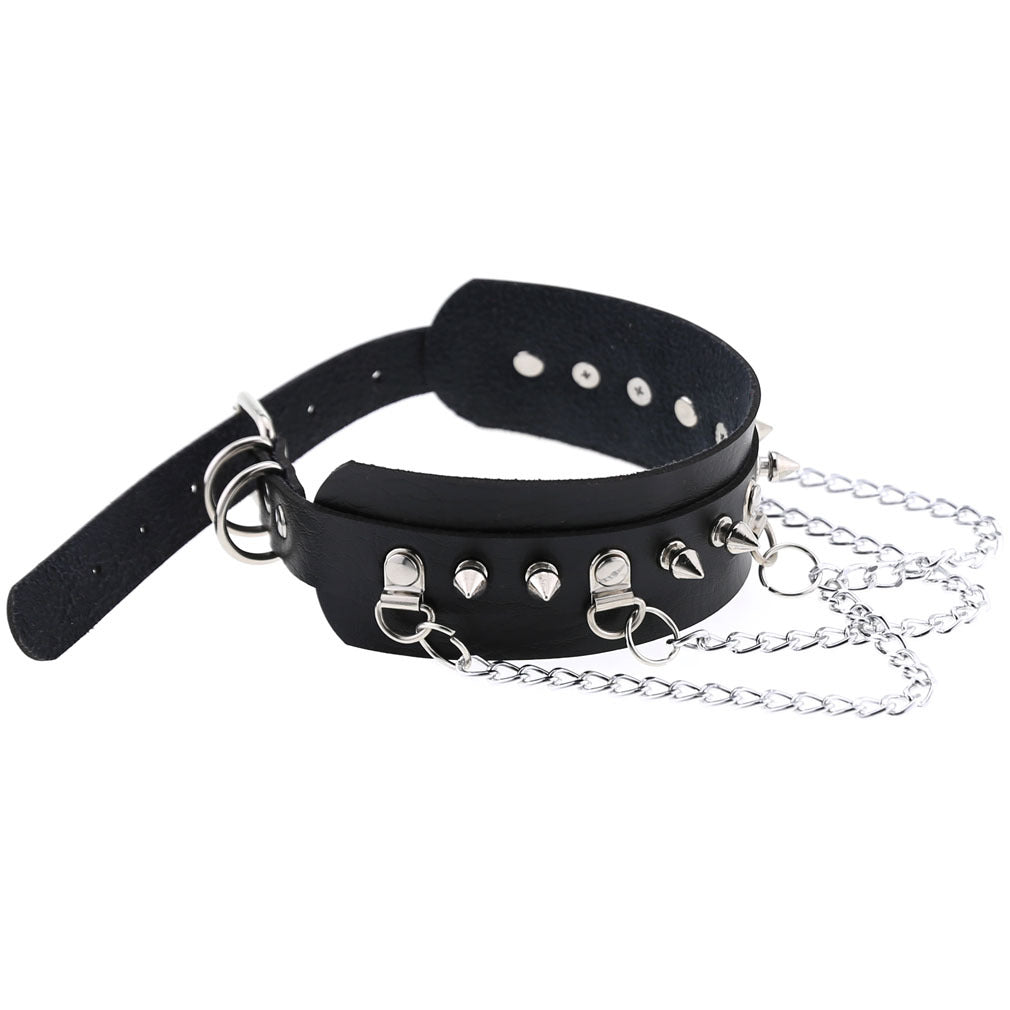 Exaggerated Leather Punk Street Shooting Nightclub Personality Metal Chain Neckband Collar