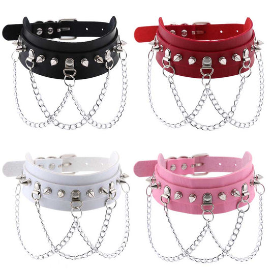 Exaggerated Leather Punk Street Shooting Nightclub Personality Metal Chain Neckband Collar
