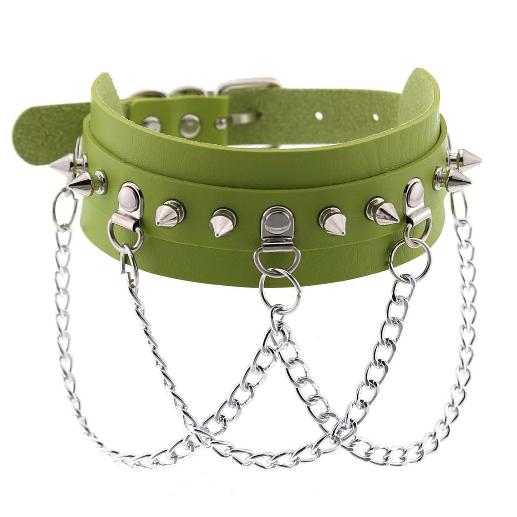 Exaggerated Leather Punk Street Shooting Nightclub Personality Metal Chain Neckband Collar