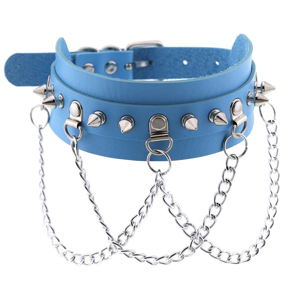 Exaggerated Leather Punk Street Shooting Nightclub Personality Metal Chain Neckband Collar
