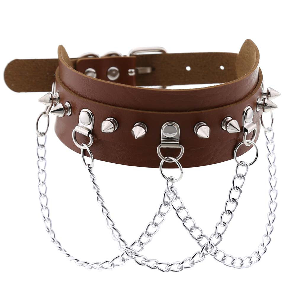 Exaggerated Leather Punk Street Shooting Nightclub Personality Metal Chain Neckband Collar