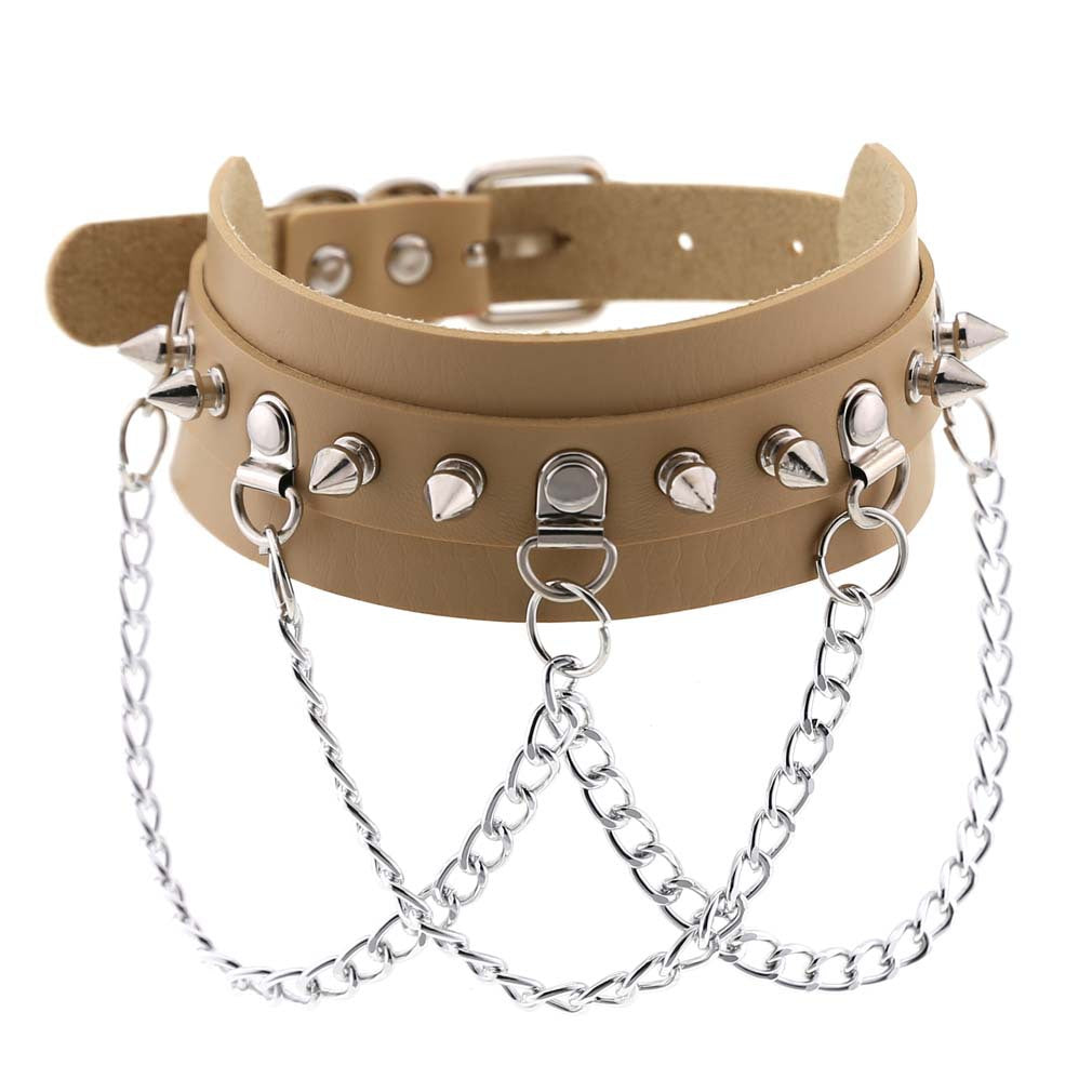 Exaggerated Leather Punk Street Shooting Nightclub Personality Metal Chain Neckband Collar