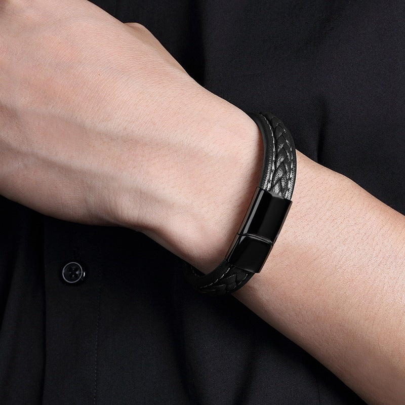 Men's Leather Stitching Handmade Braided Stall Goods Bracelet