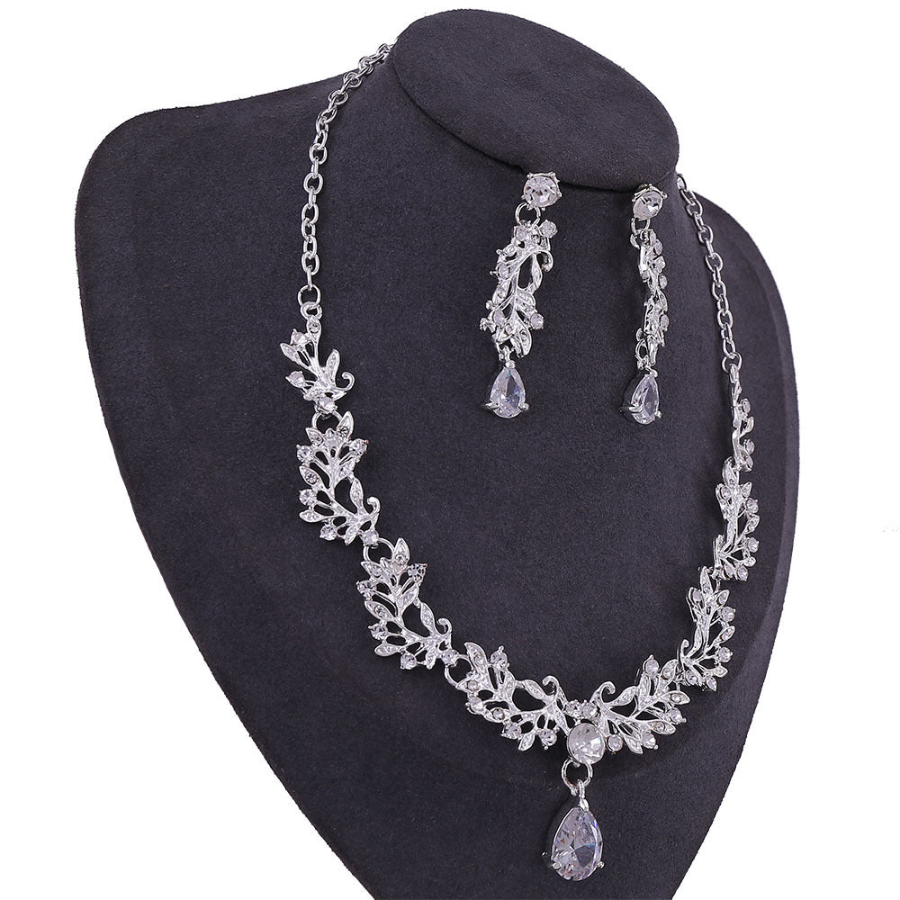 Korean Wedding Alloy Leaf Zircon Bridal Earrings