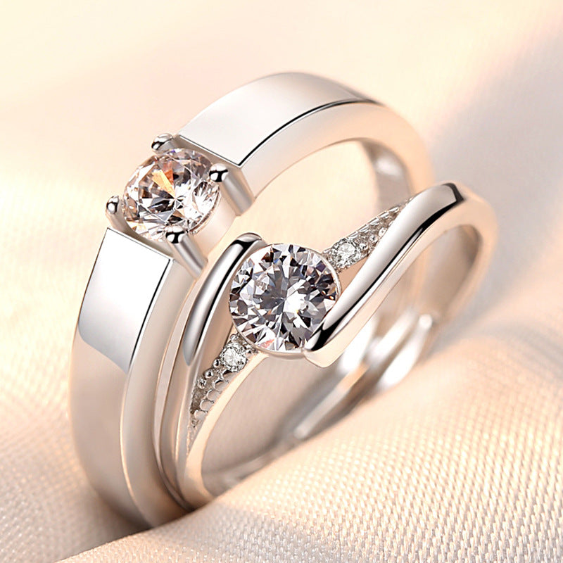 Rhinestone Zircon Couple Open Adjustable Female Rings