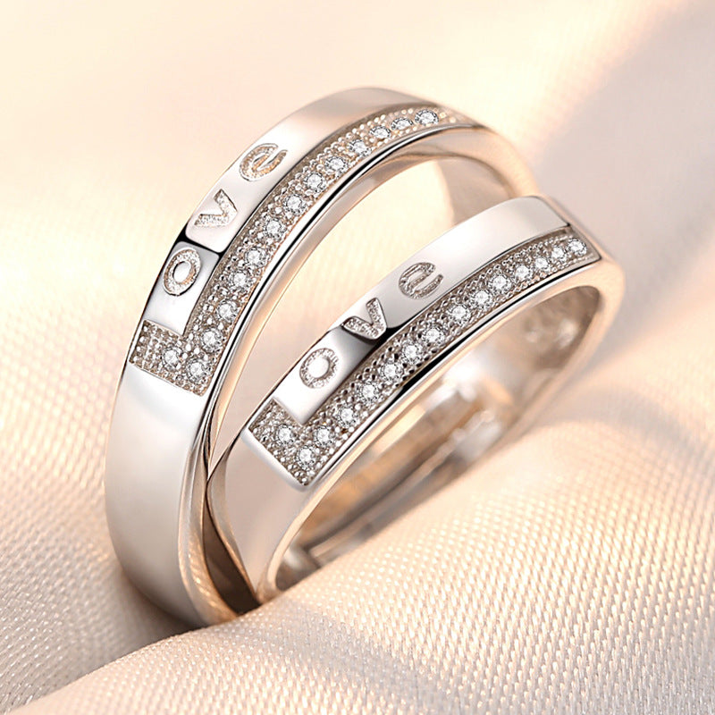 Rhinestone Zircon Couple Open Adjustable Female Rings