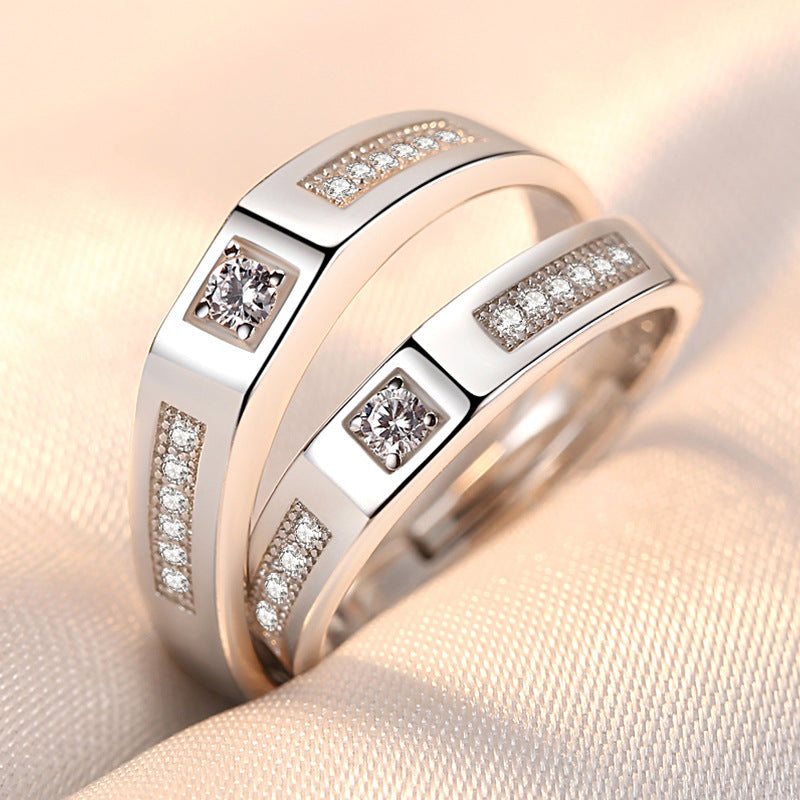 Rhinestone Zircon Couple Open Adjustable Female Rings