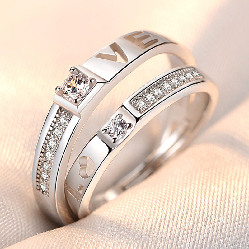 Rhinestone Zircon Couple Open Adjustable Female Rings