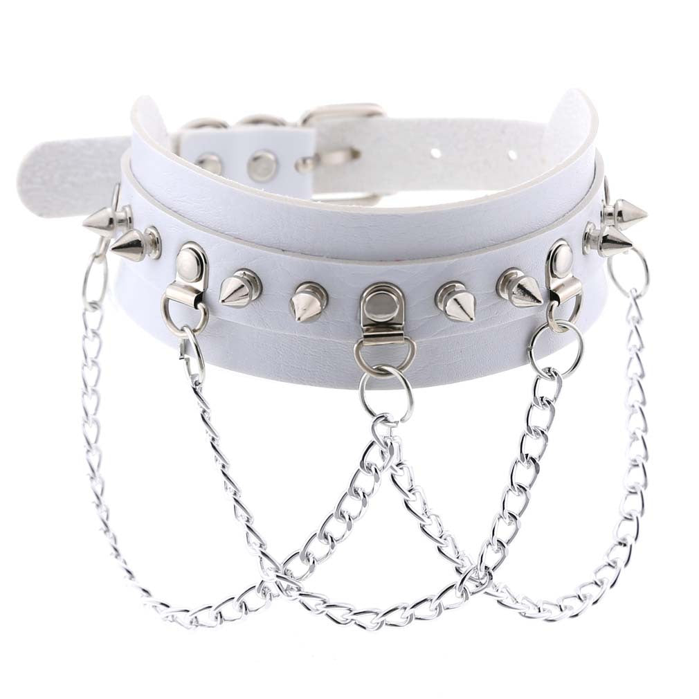 Exaggerated Leather Punk Street Shooting Nightclub Personality Metal Chain Neckband Collar