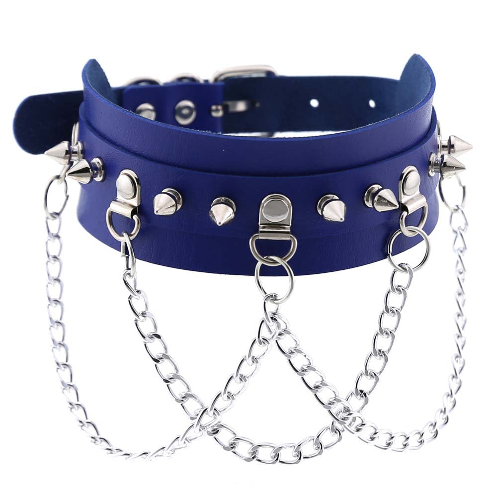 Exaggerated Leather Punk Street Shooting Nightclub Personality Metal Chain Neckband Collar