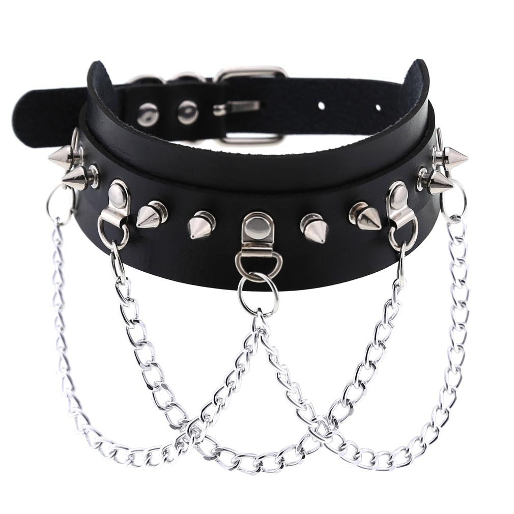 Exaggerated Leather Punk Street Shooting Nightclub Personality Metal Chain Neckband Collar