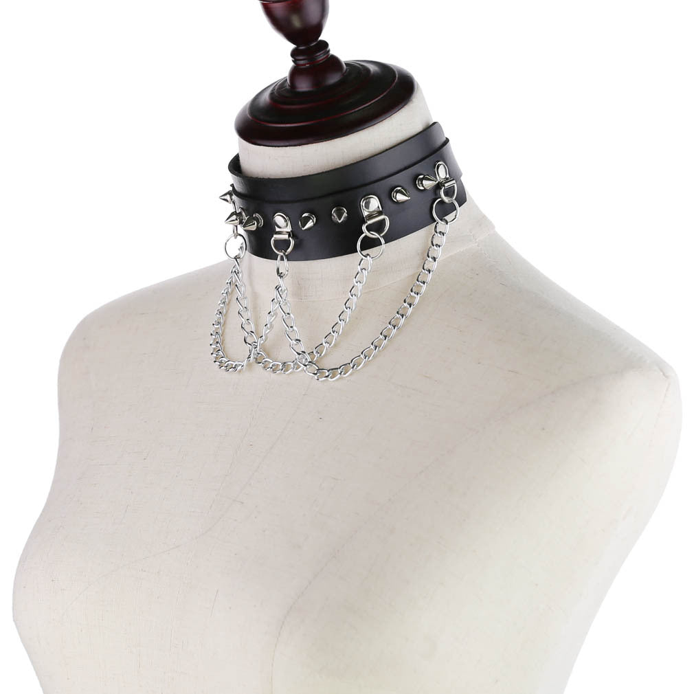 Exaggerated Leather Punk Street Shooting Nightclub Personality Metal Chain Neckband Collar